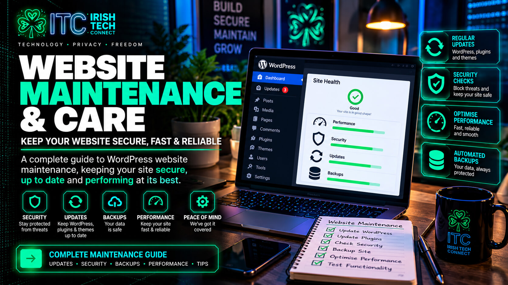 WordPress website maintenance guide — ITC care plans from €29 a month